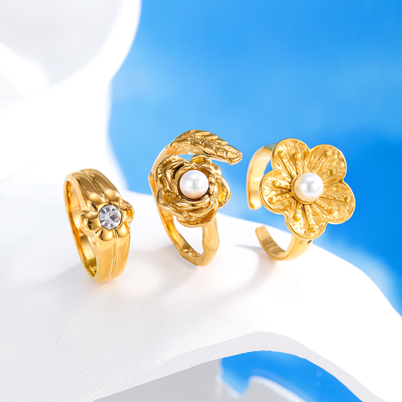 Ivanda Stainless Steel Pearl Flower Rings YHTSR-2501313