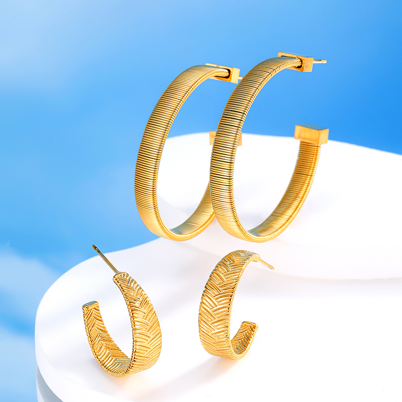 Ivanda Stainless steel C shape weave earrings YHTSE-2501733