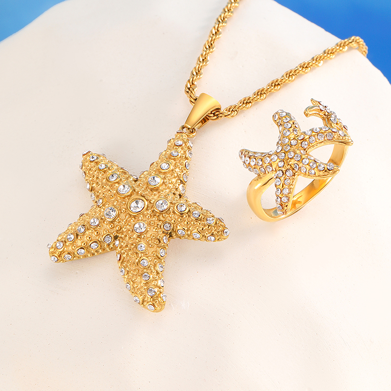 Ivanda Stainless steel starfish necklace and earrings YHTSN-2501062