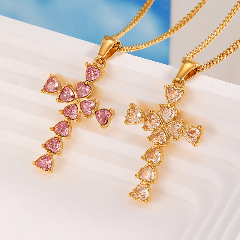 Ivanda Stainless steel Cross diamond pendant necklace YHTSN-2501082
