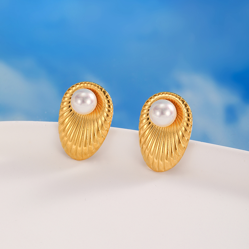 Ivanda Stainless steel oval pearl earrings YHTSE-2501951