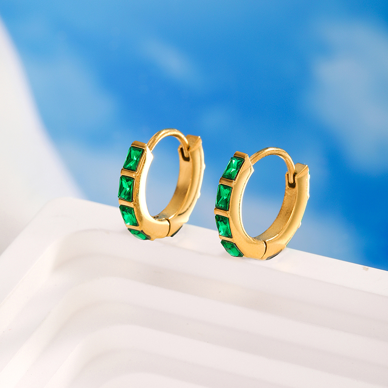 Ivanda Stainless steel Green zircon earrings YHTSE-2501780