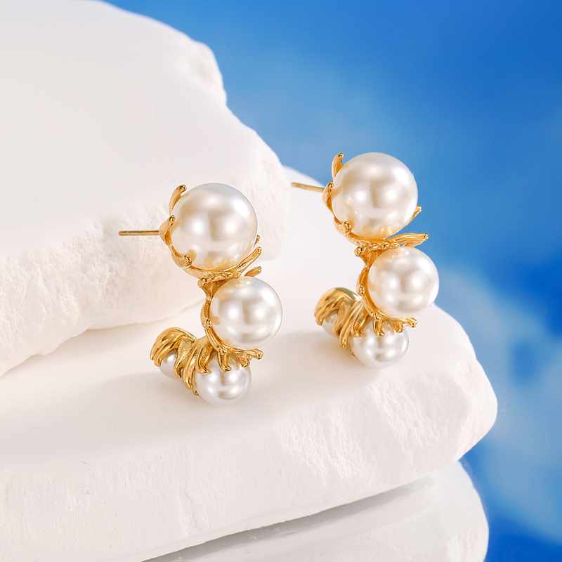 Ivanda Stainless steel c-shaped pearl earrings YHTSE-2501901