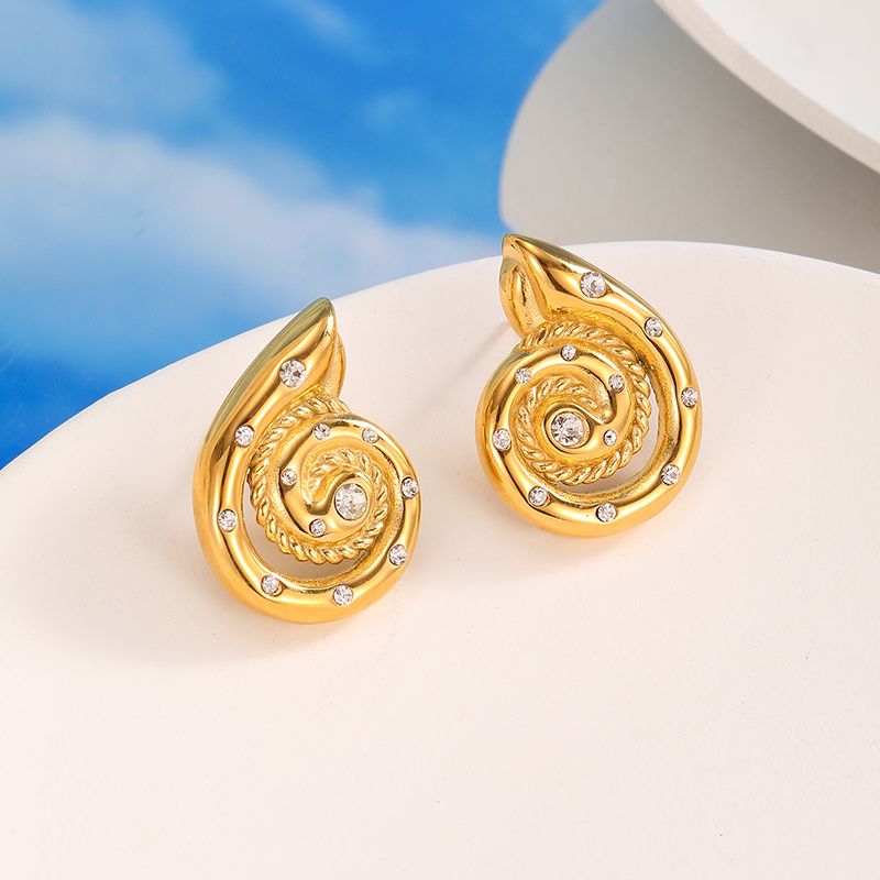 Ivanda Stainless steel diamond snail earrings YHTSE-2501844