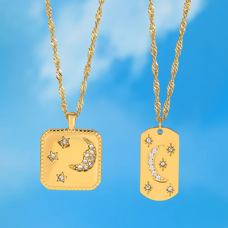 Ivanda Heart-shaped diamond-studded star moon necklace YHTSN-2501221