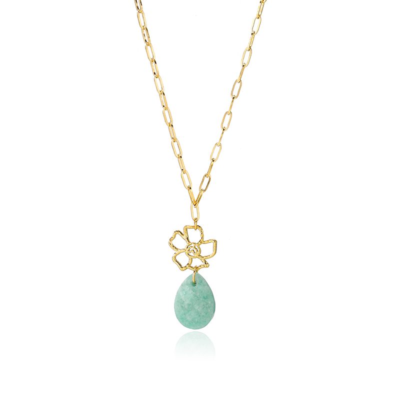 Ivanda Paperclip Necklace Teal Stone Flower Pendant YWD2-N2604872-291 Ivanda Paperclip Necklace Teal Stone Flower Pendant YWD2-N2604872-291 - view 3
