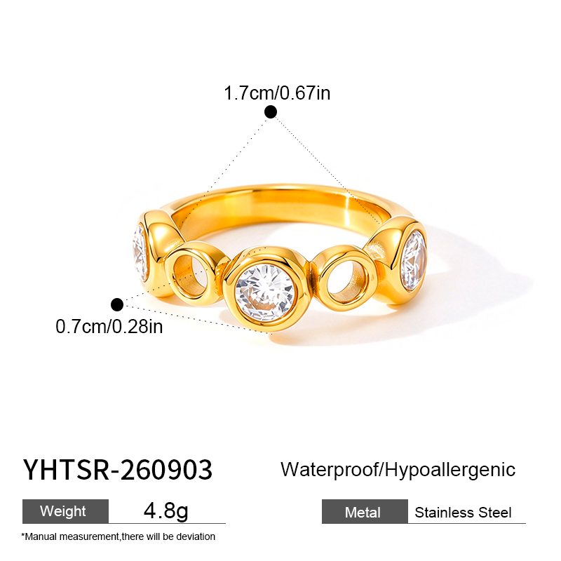 Ivanda Circle Link Crystal Ring Gold Stainless Steel YHTSR-260903 - view 1