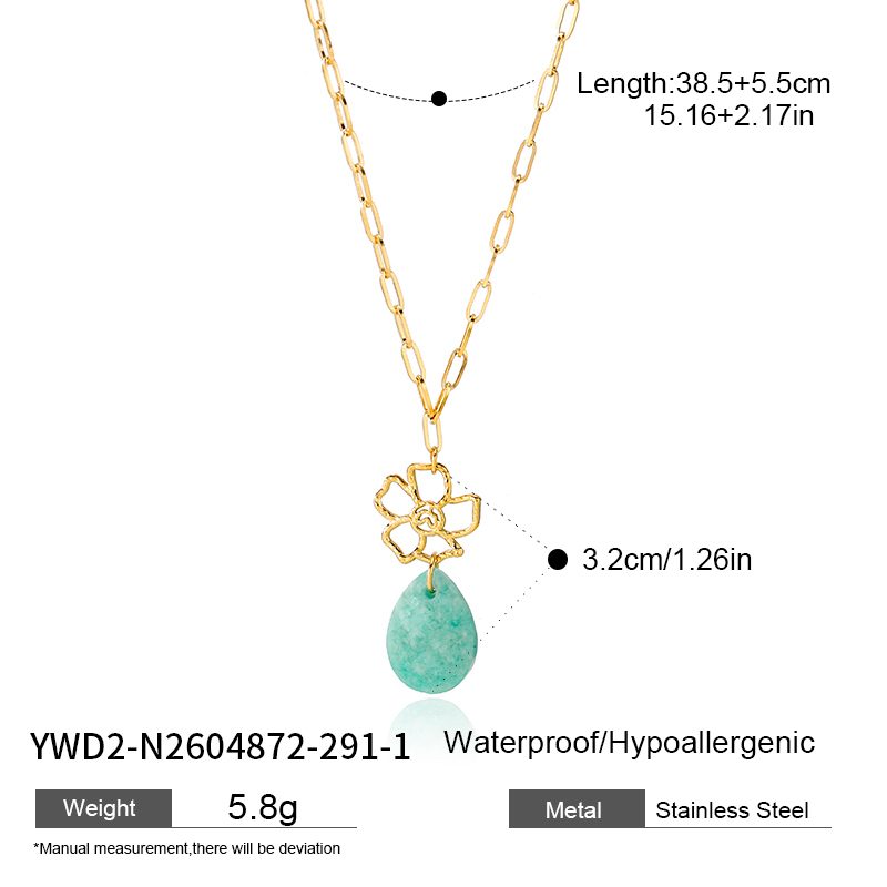 Ivanda Paperclip Necklace Teal Stone Flower Pendant YWD2-N2604872-291 Ivanda Paperclip Necklace Teal Stone Flower Pendant YWD2-N2604872-291 - view 1