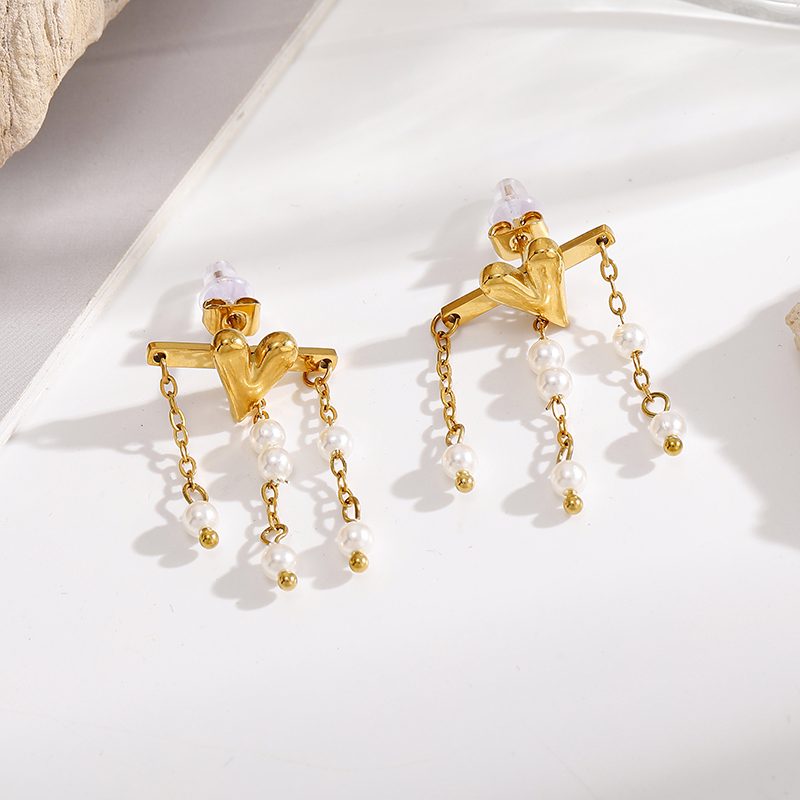 Ivanda Pearl Fringe Stud Earrings Gold Stainless YWD2-E26061918-311 Ivanda Pearl Fringe Stud Earrings Gold Stainless YWD2-E26061918-311 - view 4