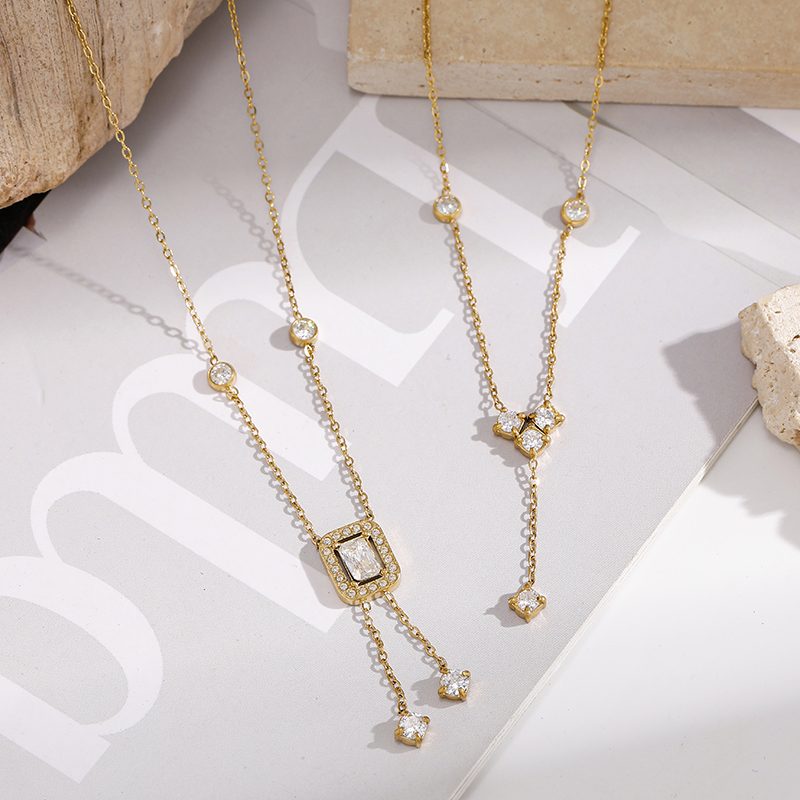 Ivanda Crystal Lariat Necklace Dainty Gold Stainless Steel CH260911-14 Ivanda Crystal Lariat Necklace Dainty Gold Stainless Steel CH260911-14 - view 4