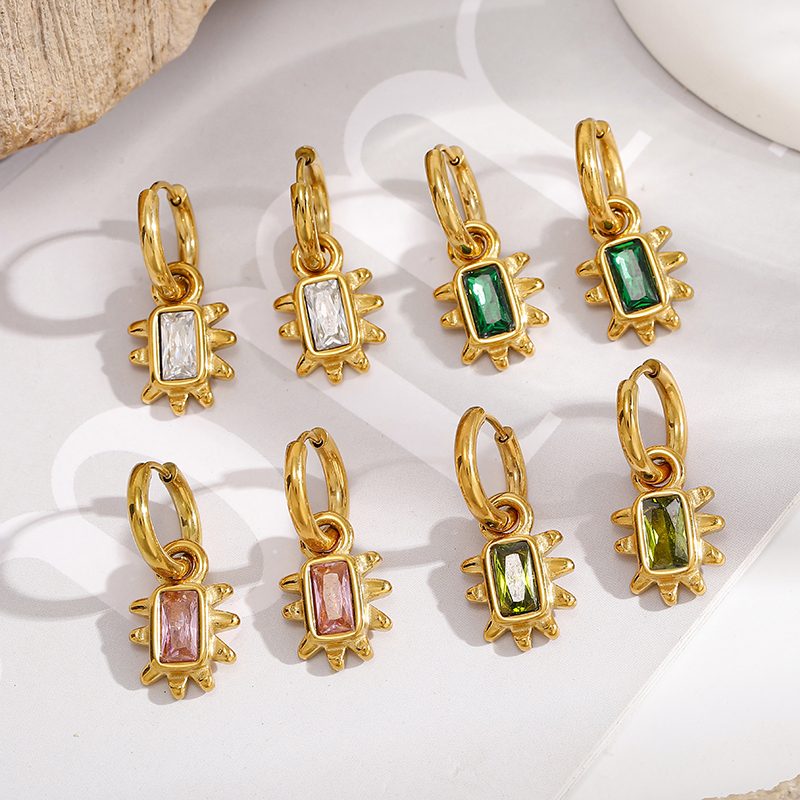 Ivanda Pink Stone Sunburst Hoop Earrings Gold YHTSE-260904 - view 2