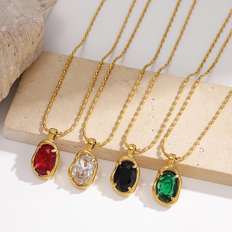 Ivanda Black Stone Paperclip Necklace Gold Stainless YHTSN-260903 Ivanda Black Stone Paperclip Necklace Gold Stainless YHTSN-260903 - view 2