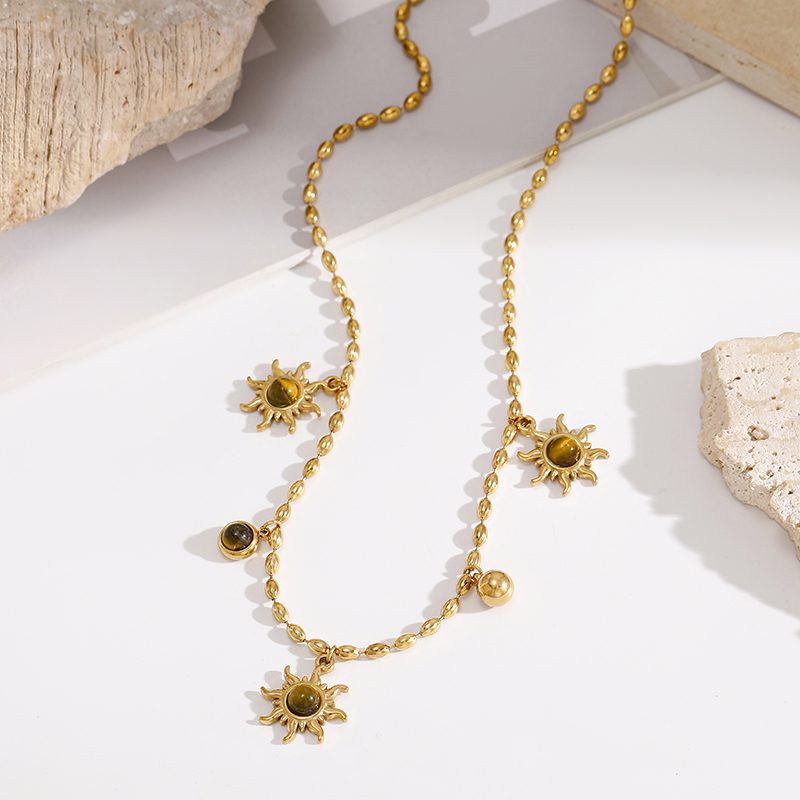 Ivanda Sun & Tiger's Eye Charm Necklace PVD 18K Gold Plated CH2602992-1 - view 4