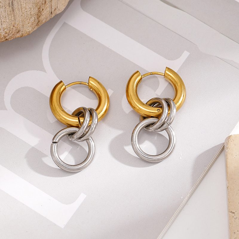 Ivanda Two-Tone Interlock Hoop Earrings Gold Silver YWD3-E26051860 - view 3