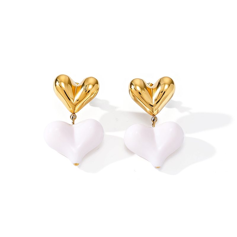 Ivanda Puffy Heart Drop Earrings White Gold Stainless YWD2-E26071957-171 - view 2