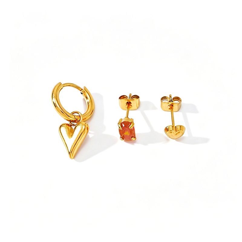 Ivanda 3-Piece Earring Set Heart Huggie & Studs Gold YWD2-E26041843-221 Ivanda 3-Piece Earring Set Heart Huggie & Studs Gold YWD2-E26041843-221 - view 2