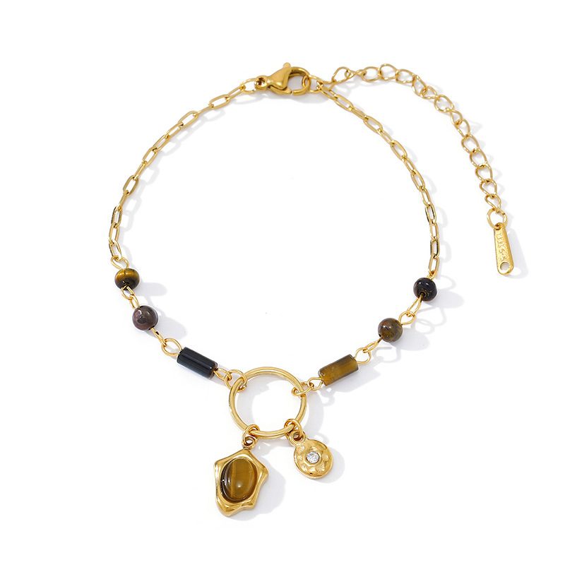 Ivanda Faux Pearl & Tiger's Eye Beaded Bracelet Gold CH260911-1 Ivanda Faux Pearl & Tiger's Eye Beaded Bracelet Gold CH260911-1 - view 4