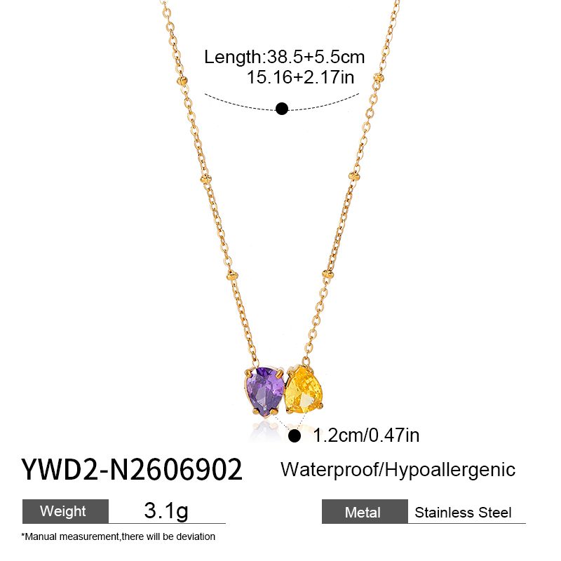 Ivanda Purple & Gold Stone Cluster Necklace Stainless YWD2-N2606902 - view 1