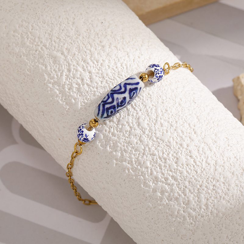 Ivanda Blue & White Bead Bracelet Gold Stainless Steel CH260911-5 Ivanda Blue & White Bead Bracelet Gold Stainless Steel CH260911-5 - view 4