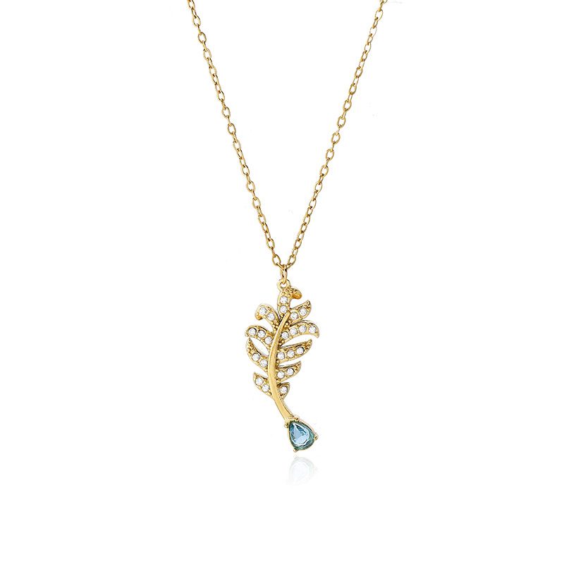 Ivanda Pavé Leaf Pendant Necklace Gold Stainless Steel CH260911-7 - view 3