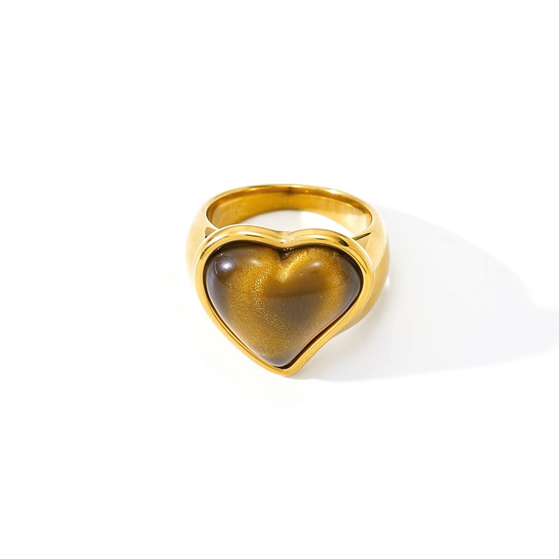 Ivanda Tiger's Eye Heart Ring Gold Stainless Steel CH2602992-6 Ivanda Tiger's Eye Heart Ring Gold Stainless Steel CH2602992-6 - view 6