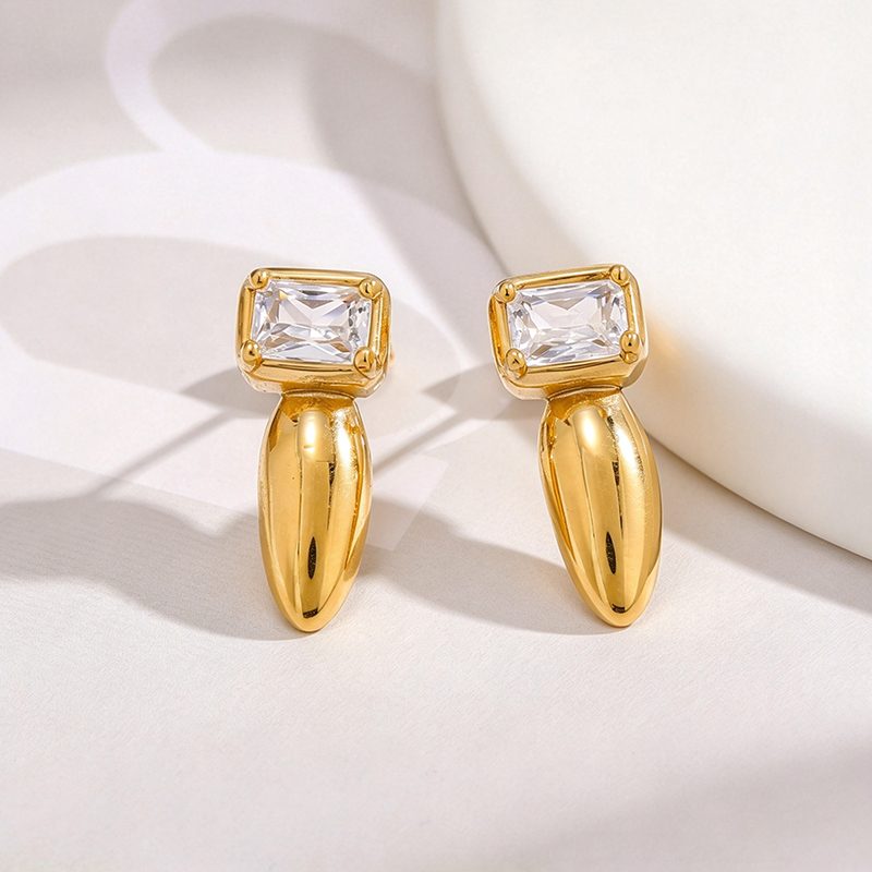 Ivanda Emerald Cut Crystal Drop Earrings Gold YHTSE-260901 Ivanda Emerald Cut Crystal Drop Earrings Gold YHTSE-260901 - view 2