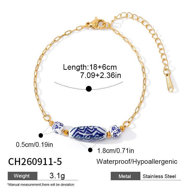 Ivanda Blue & White Bead Bracelet Gold Stainless Steel CH260911-5 Ivanda Blue & White Bead Bracelet Gold Stainless Steel CH260911-5 - view 1