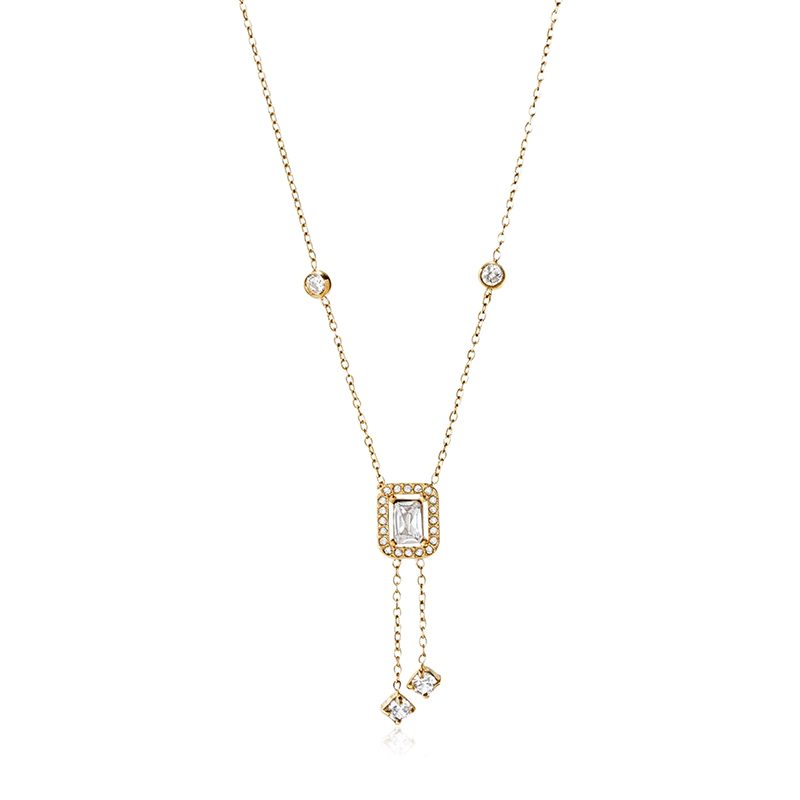 Ivanda Crystal Lariat Necklace Dainty Gold Stainless Steel CH260911-14 Ivanda Crystal Lariat Necklace Dainty Gold Stainless Steel CH260911-14 - view 2