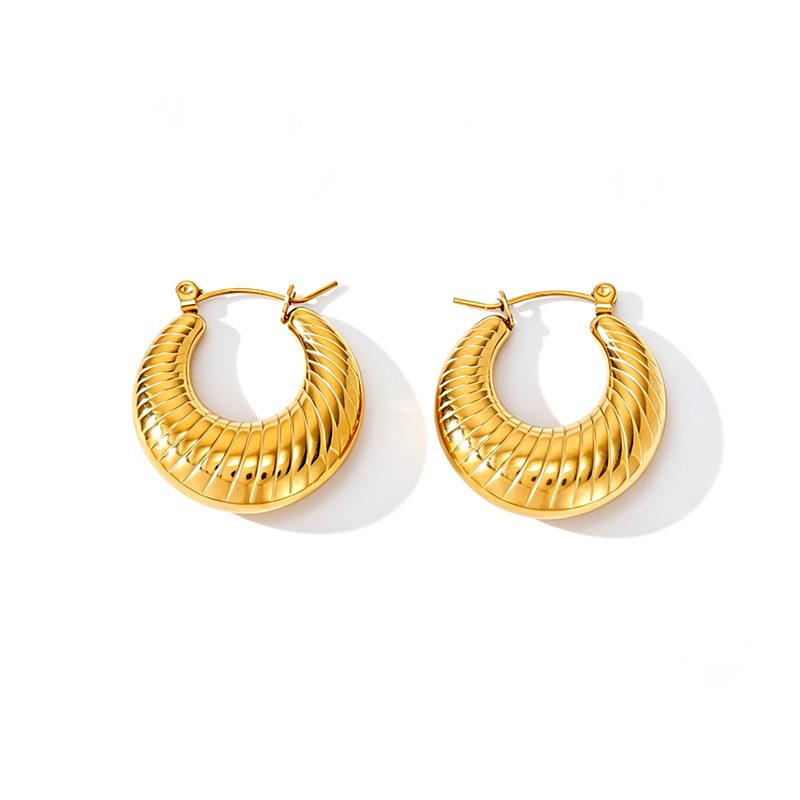 Ivanda Chunky Ribbed Hoop Earrings Gold Croissant YWDXS2605-E03 - view 3