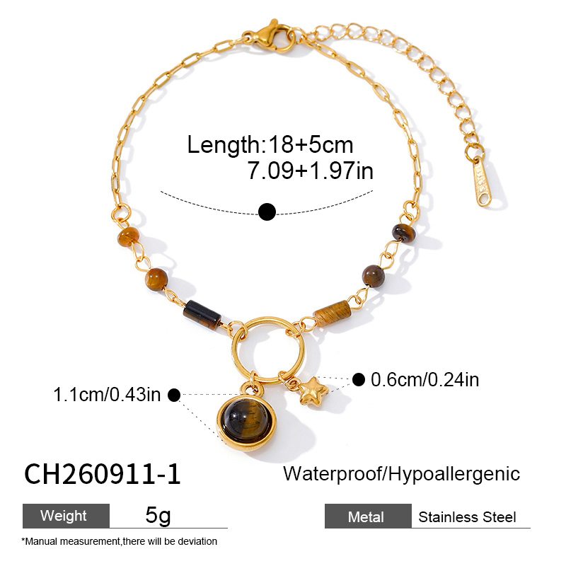 Ivanda Faux Pearl & Tiger's Eye Beaded Bracelet Gold CH260911-1 Ivanda Faux Pearl & Tiger's Eye Beaded Bracelet Gold CH260911-1 - view 1