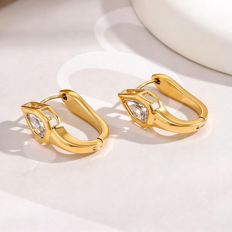 Ivanda Pear Crystal Huggie Earrings Gold Stainless YHTSE-260902 Ivanda Pear Crystal Huggie Earrings Gold Stainless YHTSE-260902 - view 2