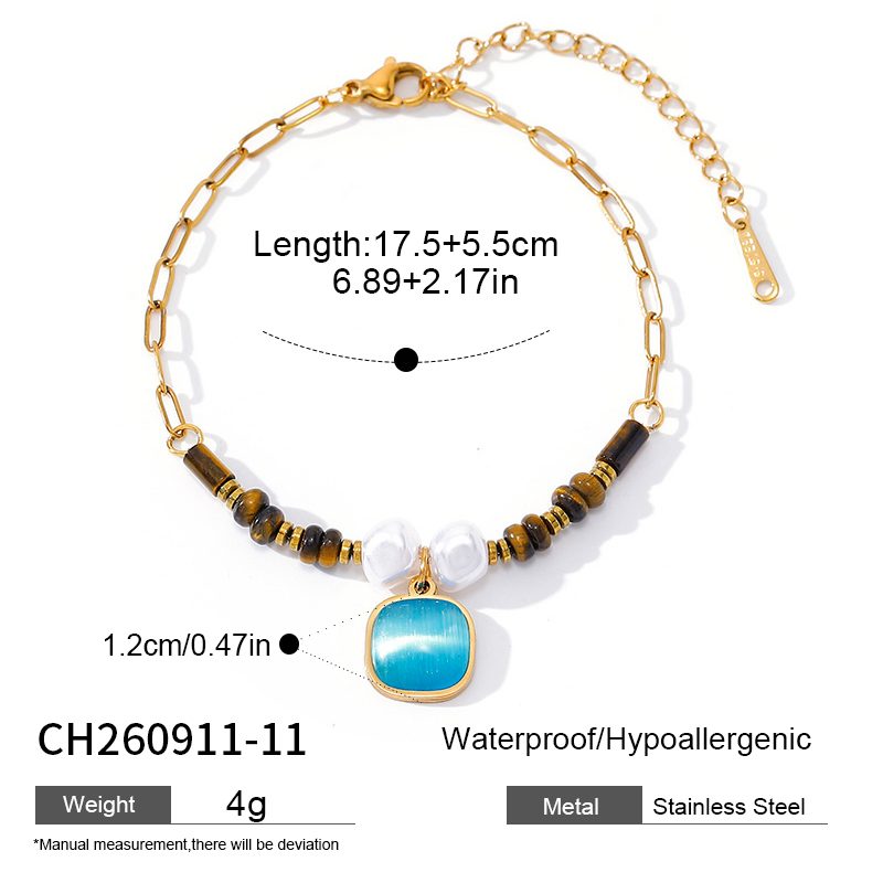 Ivanda Turquoise Heart Bracelet Beaded Gold Stainless Steel CH260911-11 Ivanda Turquoise Heart Bracelet Beaded Gold Stainless Steel CH260911-11 - view 1
