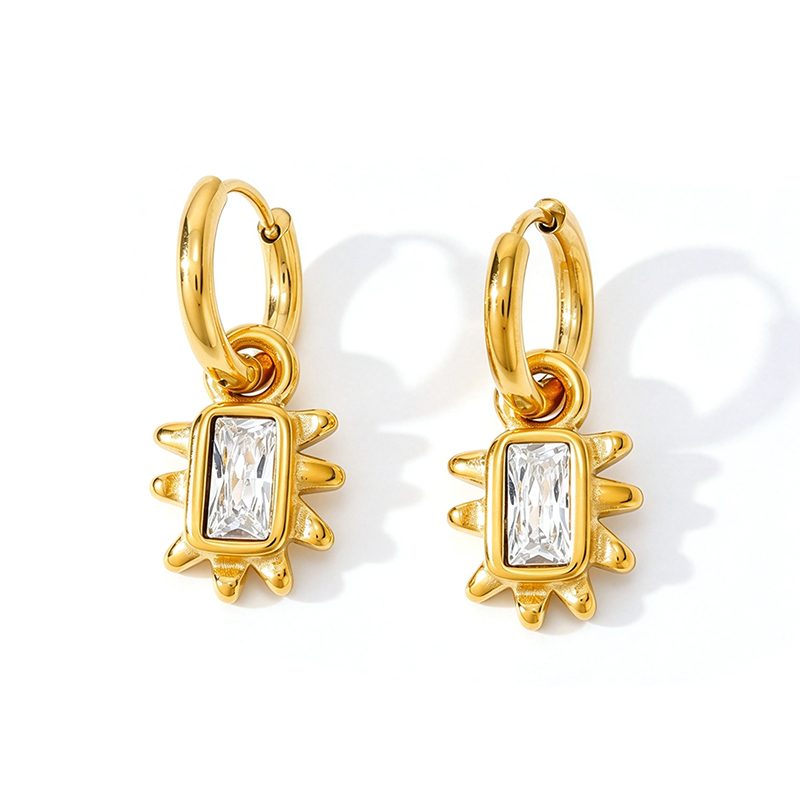 Ivanda Pink Stone Sunburst Hoop Earrings Gold YHTSE-260904 - view 6