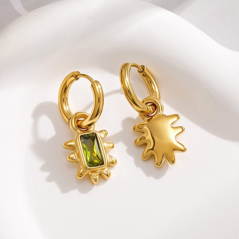 Ivanda Pink Stone Sunburst Hoop Earrings Gold YHTSE-260904 - view 4