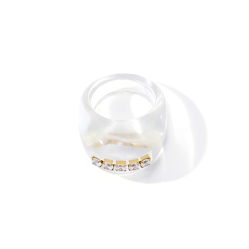 Ivanda Pink Resin Dome Ring with Crystal Bar YHTSR-260815 - view 5
