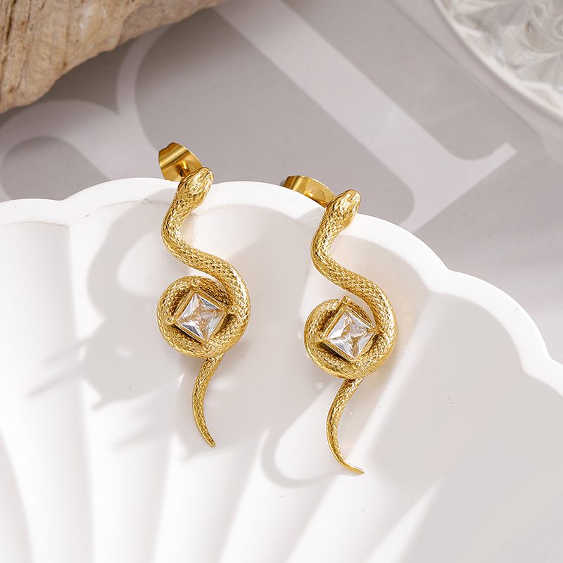 Ivanda Charm Drop Hoop Earrings Gold Stainless YHTSE-260504 - view 3