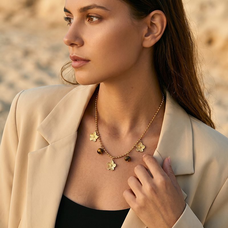 Ivanda Butterfly Charm Necklace Fleur-de-Lis Gold Stainless Steel CH2602992-3 - view 5