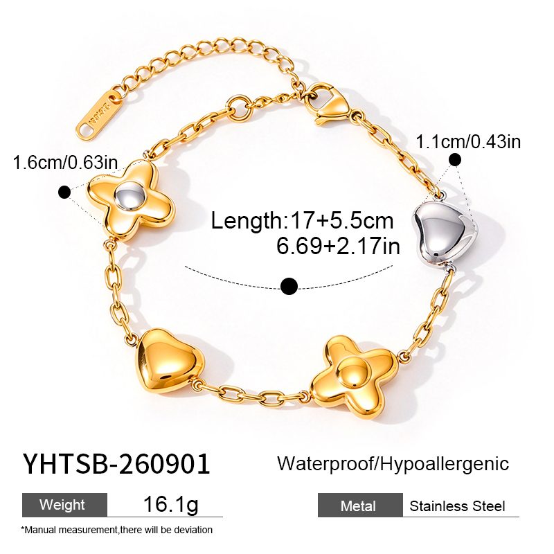 Ivanda Clover & Heart Charm Bracelet Two-Tone Gold YHTSB-260901 - view 1