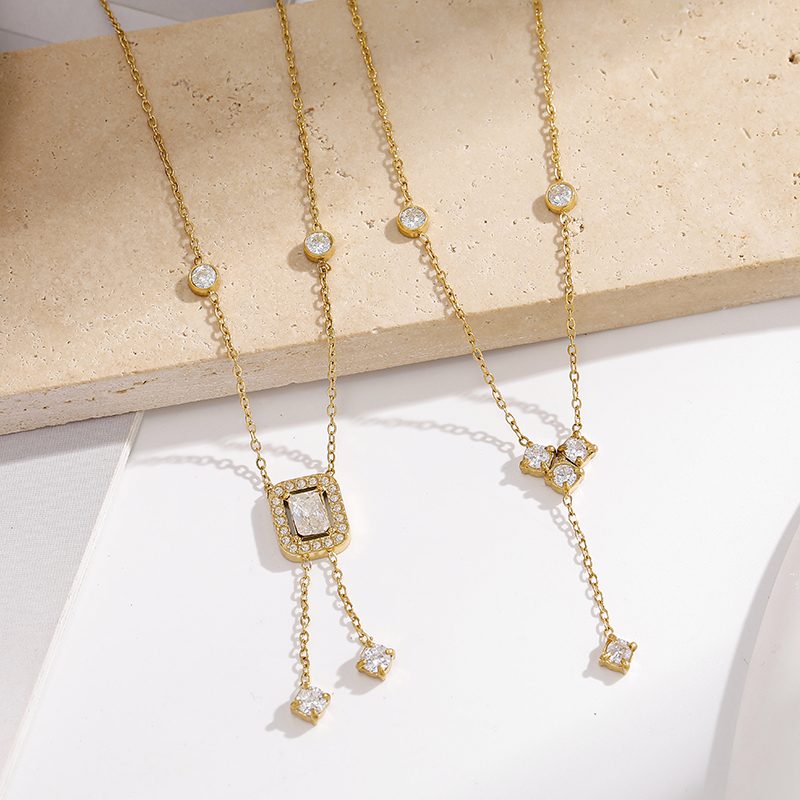 Ivanda Crystal Lariat Necklace Dainty Gold Stainless Steel CH260911-14 Ivanda Crystal Lariat Necklace Dainty Gold Stainless Steel CH260911-14 - view 5
