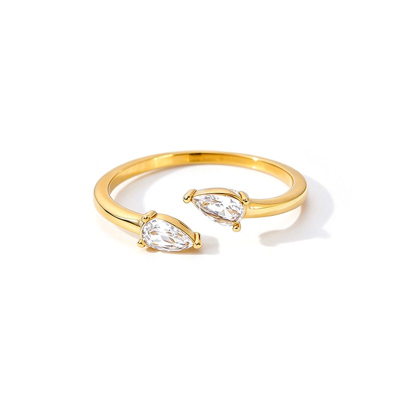 Ivanda Pear Crystal Open Ring Slim Gold Stainless YHTSR-260908 - view 4