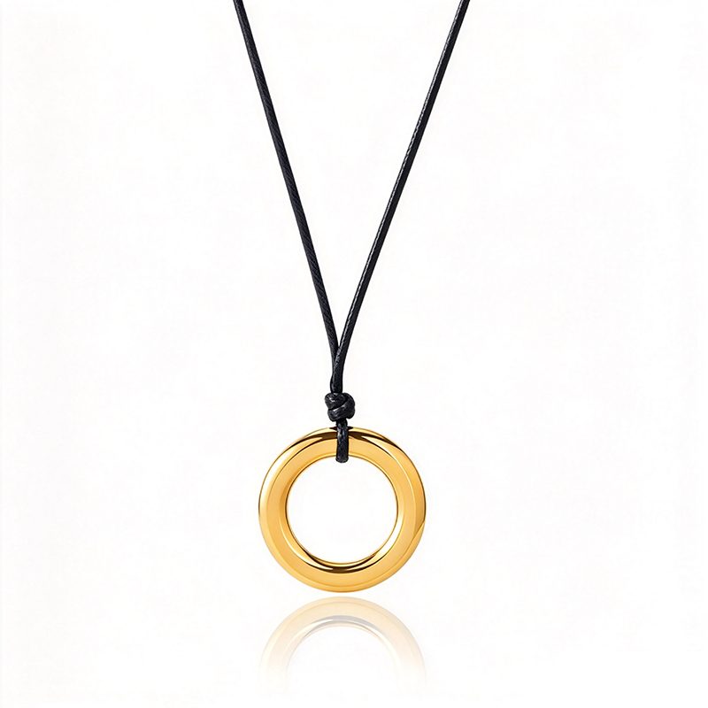 Ivanda Black Cord Necklace Gold Circle Pendant 70cm YHTSN-260901 - view 4