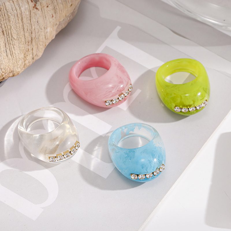 Ivanda Pink Resin Dome Ring with Crystal Bar YHTSR-260815 - view 6