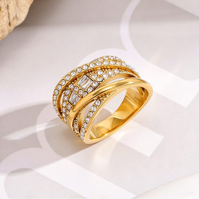 Ivanda Pavé Dome Ring Multi-Row Crystal Gold YHTSR-260904 - view 3
