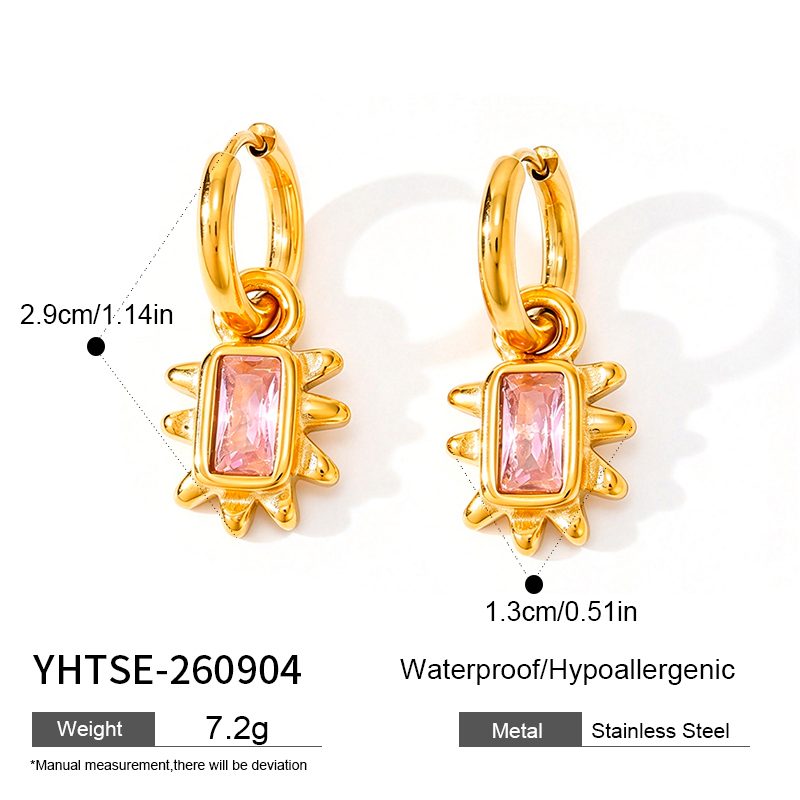 Ivanda Pink Stone Sunburst Hoop Earrings Gold YHTSE-260904 - view 1