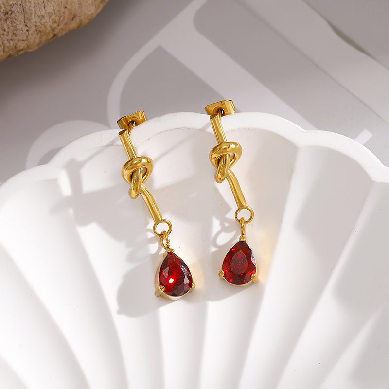 Ivanda Knot & Red Teardrop Drop Earrings Gold YWD2-E26061922-351 Ivanda Knot & Red Teardrop Drop Earrings Gold YWD2-E26061922-351 - view 4