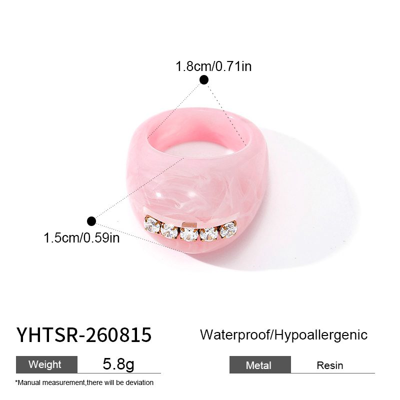Ivanda Pink Resin Dome Ring with Crystal Bar YHTSR-260815 - view 1