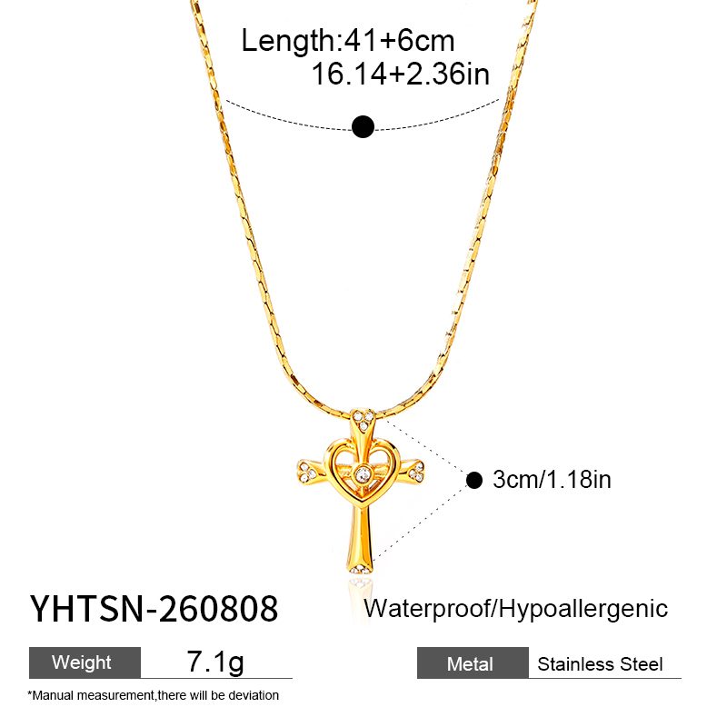 Ivanda Cross Heart Pendant Necklace Gold Stainless Steel YHTSN-260808 - view 1