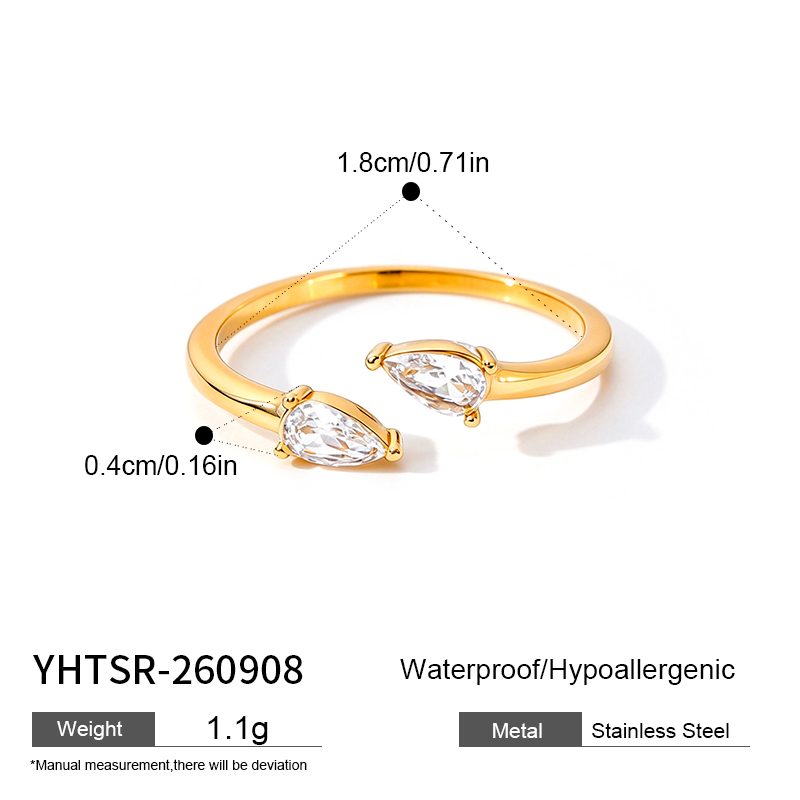 Ivanda Pear Crystal Open Ring Slim Gold Stainless YHTSR-260908 - view 1