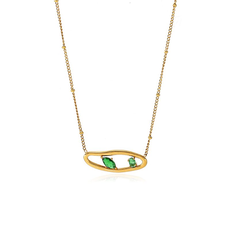 Ivanda Green Stone Open Pendant Necklace Gold YWD7-D2605785-271 - view 2