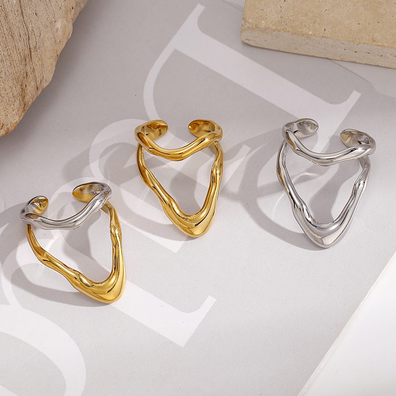 Ivanda Chunky Wavy Open Ring Gold Stainless Steel YHTSR-260905 Ivanda Chunky Wavy Open Ring Gold Stainless Steel YHTSR-260905 - view 2